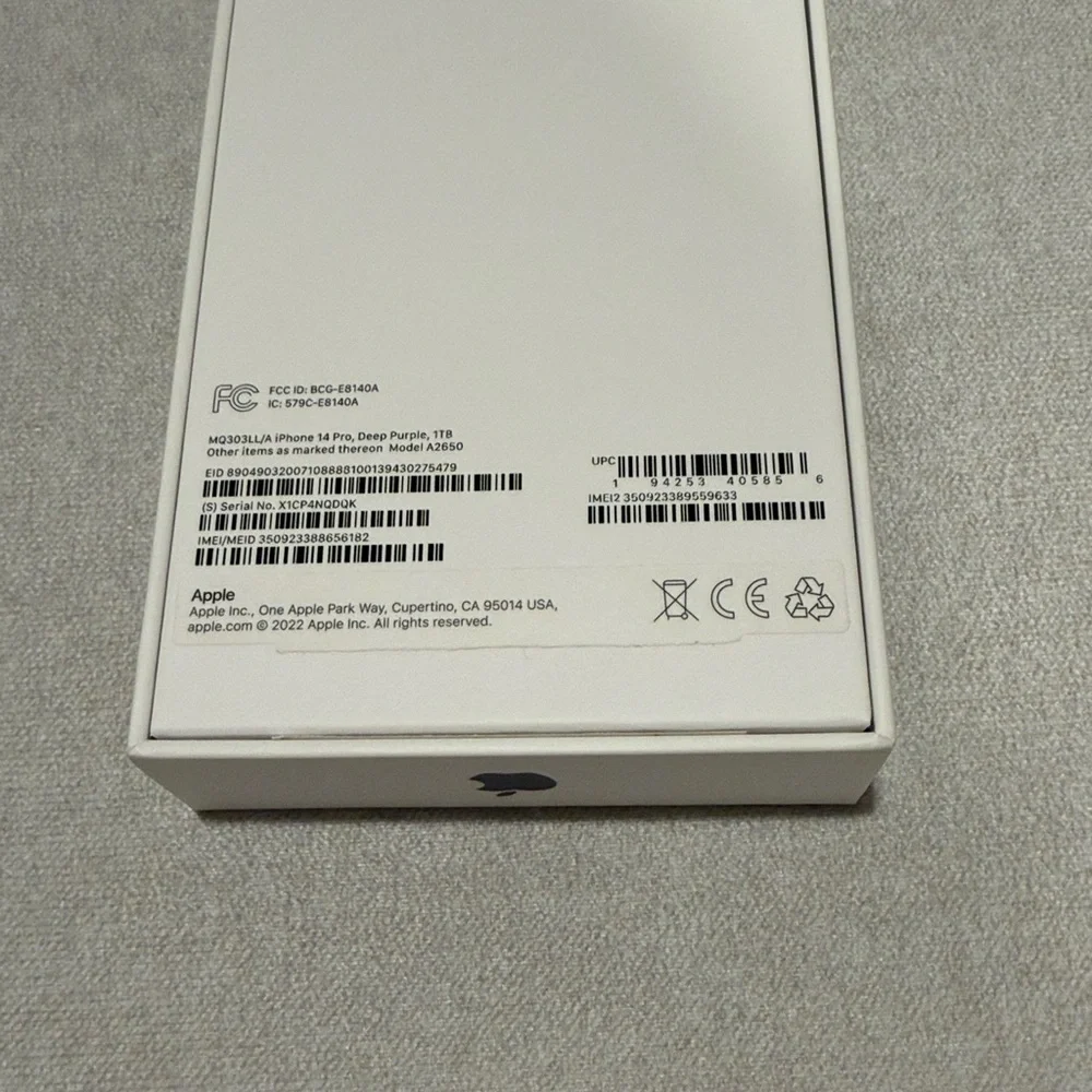 Apple iPhone 14 Pro empty box only. Deep purple 1TB